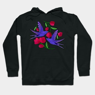 Swallows flying above flower field Hoodie